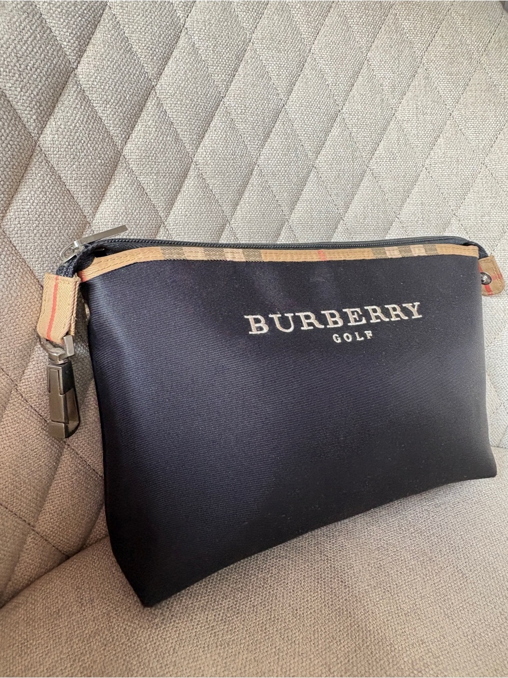 Burberry Black Canvas travel  Pouch with Signature Trim for women or men
